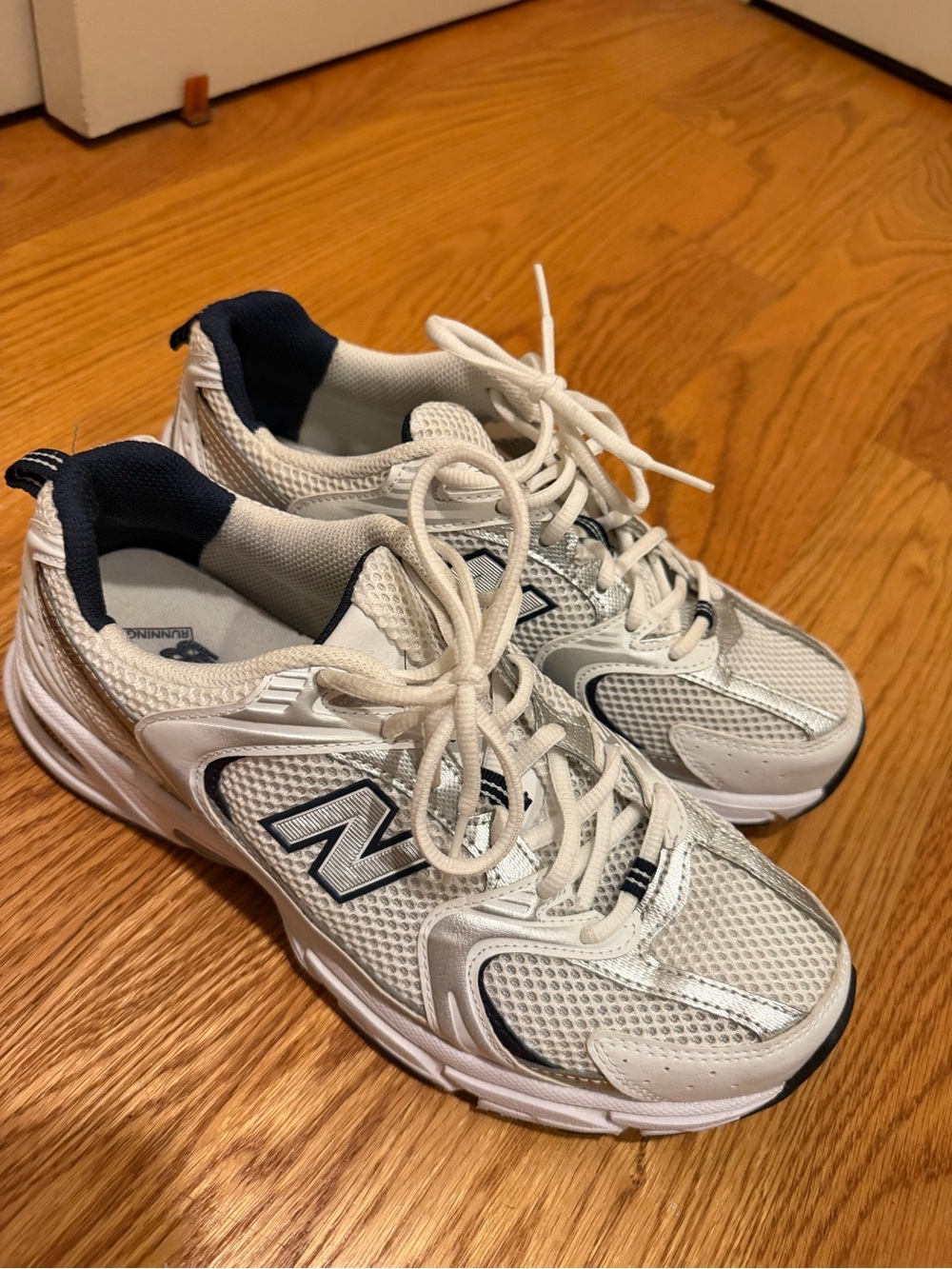 New Balance White and Navy Running Shoes
